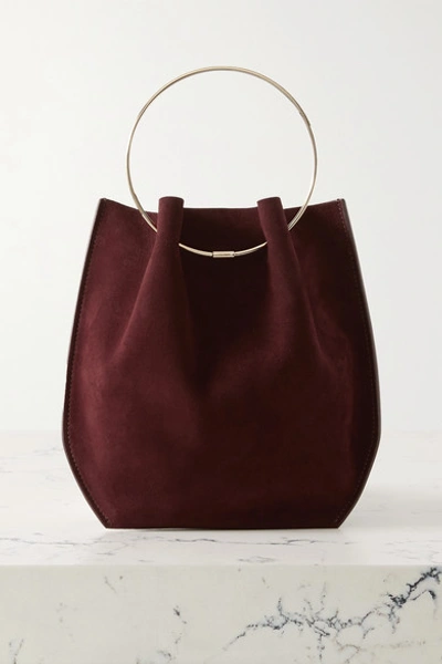 Shop The Row Flat Circle Suede Tote In Burgundy