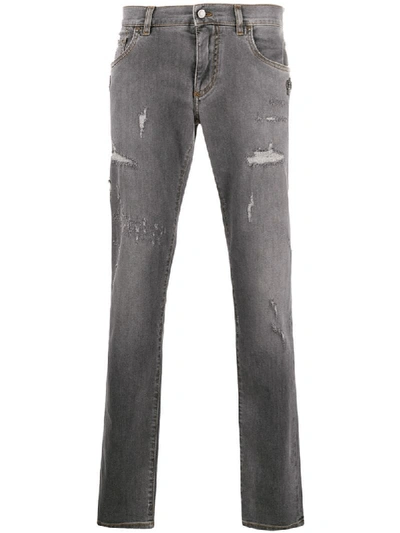 Shop Dolce & Gabbana Distressed Straight Leg Jeans In Grey
