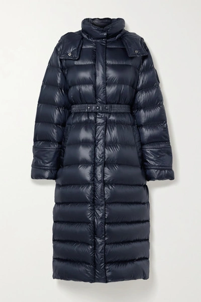 Shop Moncler Cobalt Hooded Quilted Ripstop Down Coat In Midnight Blue