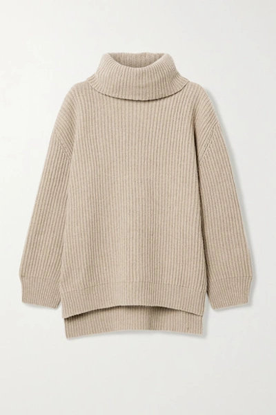 Shop Anine Bing Olivia Ribbed Cashmere And Wool-blend Sweater In Beige