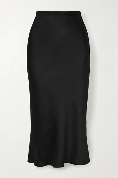 Shop Anine Bing Bar Silk-satin Midi Skirt In Black