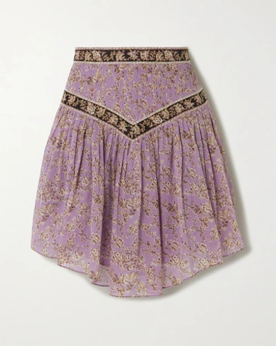 Shop Isabel Marant Étoile Valerie Pintucked Floral-print Cotton-voile Skirt In Lilac