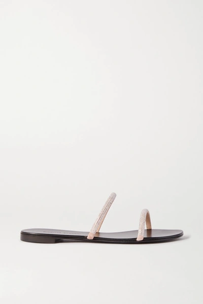 Shop Giuseppe Zanotti Nuvoroll Crystal-embellished Leather Slides In Pink