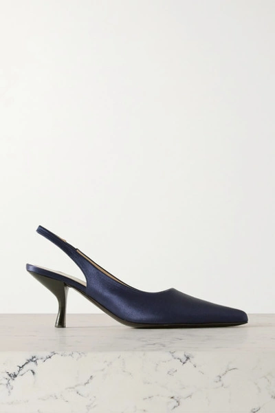 Shop The Row Bourgeoise Satin Slingback Pumps In Midnight Blue