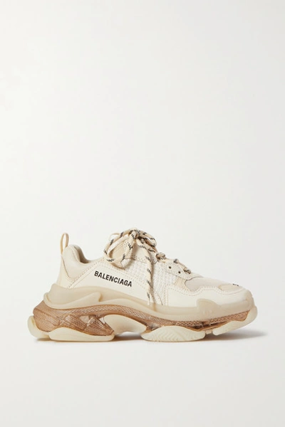 Balenciaga Triple S Clear Sole Logo-embroidered Leather, Nubuck And Mesh  Sneakers In Cream | ModeSens