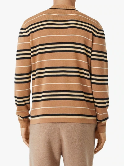 Shop Burberry Icon Stripe Knitted Polo Shirt In Brown