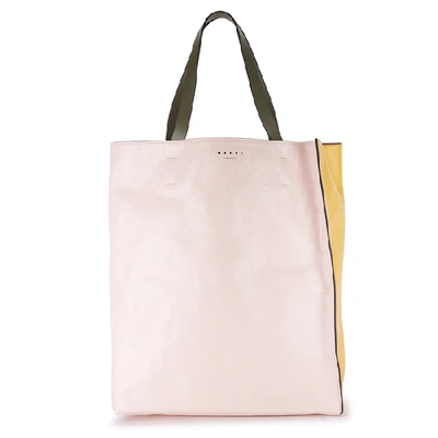 Shop Marni Museo Pink And Yellow Leather Tote