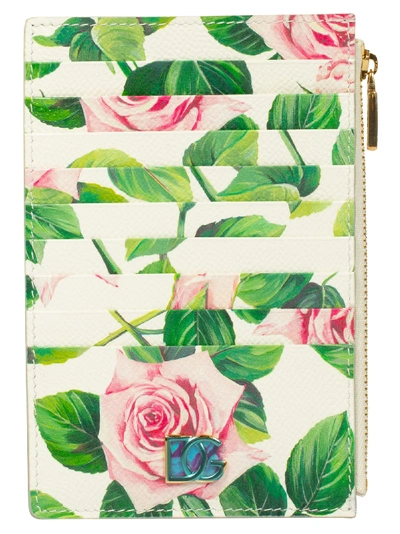 Shop Dolce & Gabbana Floral Card Holder In White/green