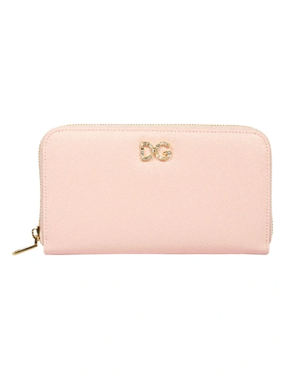 Shop Dolce & Gabbana Logo Plaque Zip-around Wallet In Pink