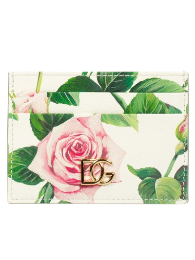 Shop Dolce & Gabbana Floral Print Card Holder In White/pink