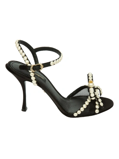 Shop Dolce & Gabbana Pearl Embellished Sandals In Black