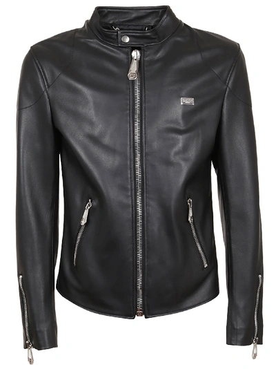 Shop Philipp Plein Leather Moto Jacket In Black