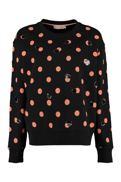 Shop Tory Burch Polka-dot Cotton Sweatshirt In Black