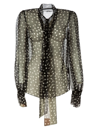 Shop Dolce & Gabbana Polka Dot Lace Shirt In White/black