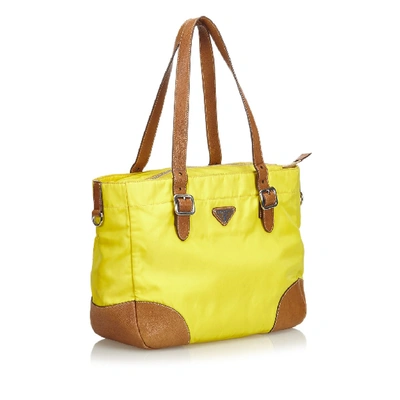 Pre-owned Prada Leather-trimmed Nylon Tote In Gold