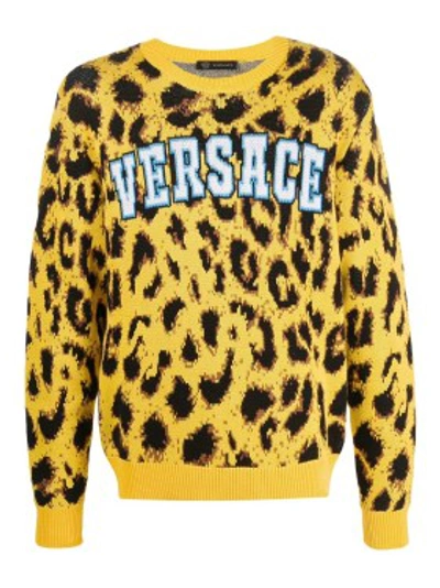 Shop Versace Yellow Leopard Print Sweater