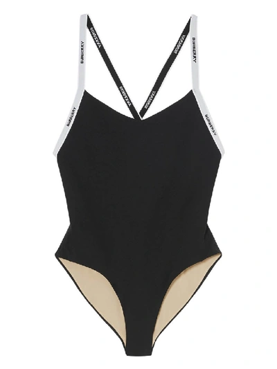 Shop Burberry Branded Strap One Piece Swimsuit In Black