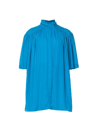 Shop Balenciaga Short Sleeve Scarf Blouse In Blue