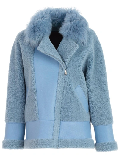 Shop Blancha Leather Fur Blend Jacket In Blue