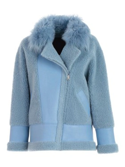 Shop Blancha Leather Fur Blend Jacket In Blue