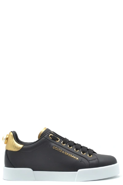 Shop Dolce & Gabbana Embellished Leather Sneakers In Black