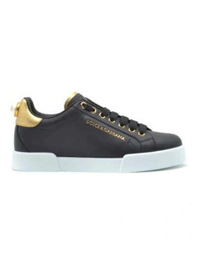 Shop Dolce & Gabbana Embellished Leather Sneakers In Black
