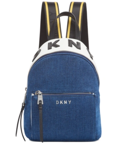 Shop Dkny Kayla Denim Backpack In Denim/sliver