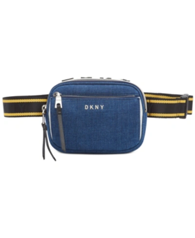Shop Dkny Kayla Denim Belt Bag In Denim/sliver