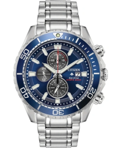 Shop Citizen Eco-drive Men's Chronograph Promaster Diver Stainless Steel Bracelet Watch 46mm In Silver