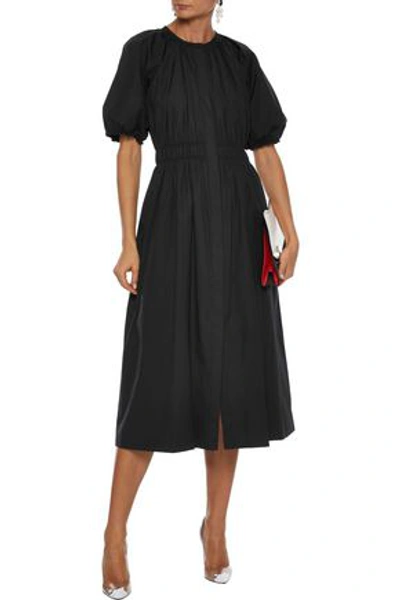 Shop Grey Jason Wu Gathered Cotton-blend Poplin Dress In Black