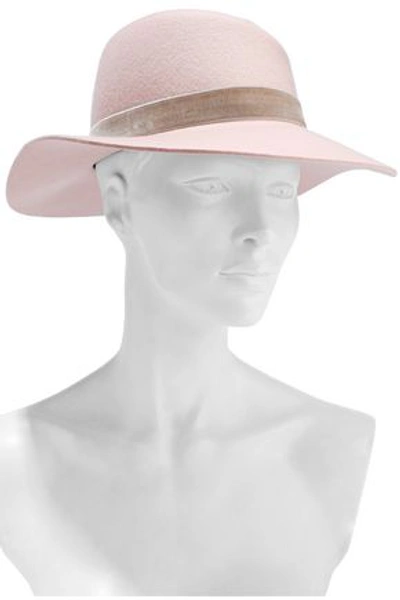 Shop Rag & Bone Zoe Printed Calf Hair-trimmed Wool-felt Fedora In Pastel Pink