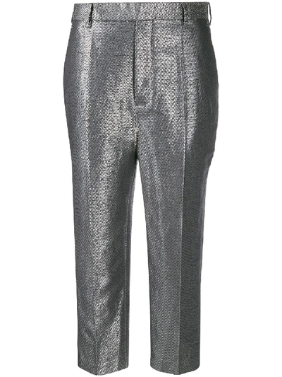 Shop Rick Owens Metallic Cropped Trousers In Silver