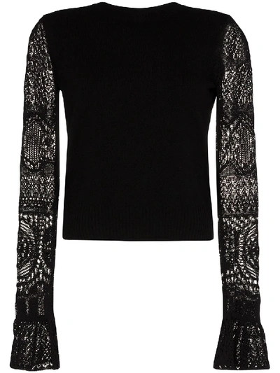 Shop Alexander Mcqueen Crochet Sleeve Knit Top In Black