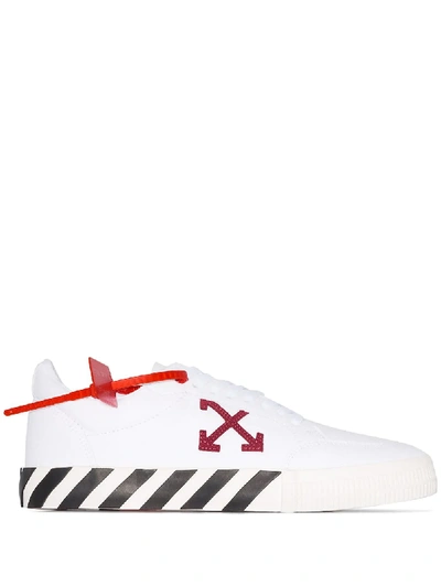 WHITE VULCANISED STRIPED LOW TOP SNEAKERS