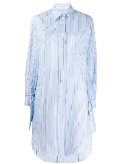 Shop Jw Anderson Pinstriped Buttoned Shirt Dress In Blue