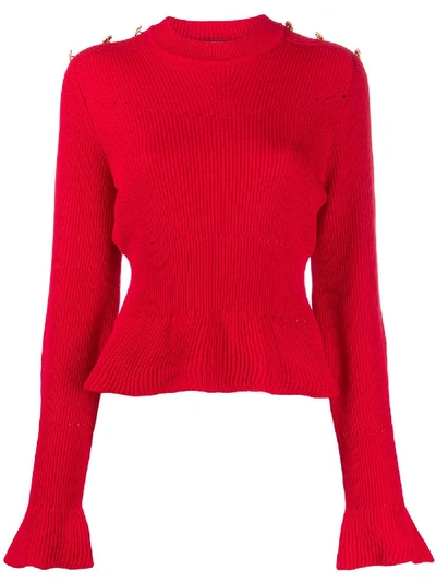 Shop Alberta Ferretti Flared Cuff Knitted Jumper In Red