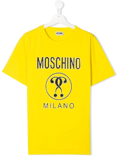 Shop Moschino Teen Logo Print T-shirt In Yellow