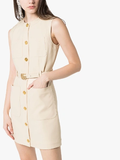 Shop Gucci Belted Button-down Mini Dress In Neutrals