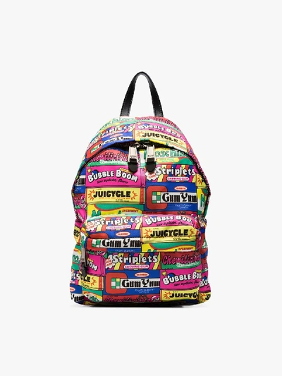 Shop Moschino Multicoloured Patchwork Logo Nylon Backpack In White