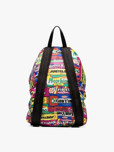 Shop Moschino Multicoloured Patchwork Logo Nylon Backpack In White