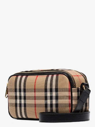 Shop Burberry Beige Camera Micro Vintage Check Shoulder Bag In Brown