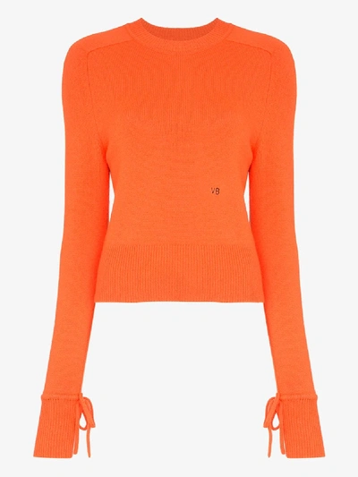 Shop Victoria Beckham Sleeve Tie Cashmere Sweater In Orange