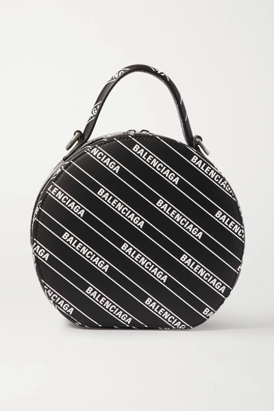 Balenciaga 'vanity Xs' Diagonal Logo Print Round Leather Bag In Black |  ModeSens