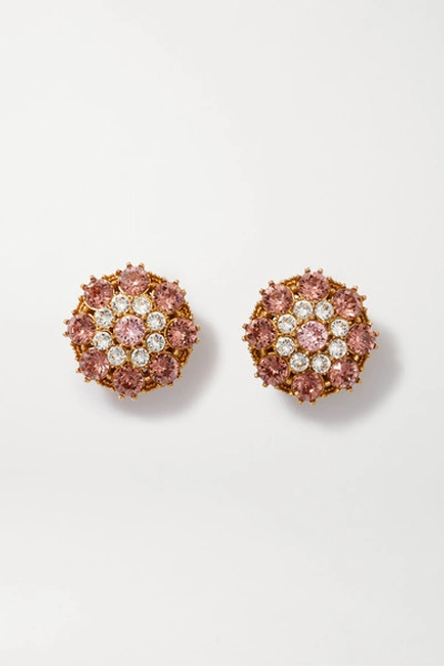 Shop Dolce & Gabbana Gold-tone Crystal Clip Earrings In Pink