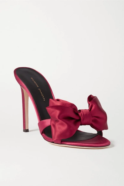 Shop Giuseppe Zanotti Bow-embellished Satin Mules In Red