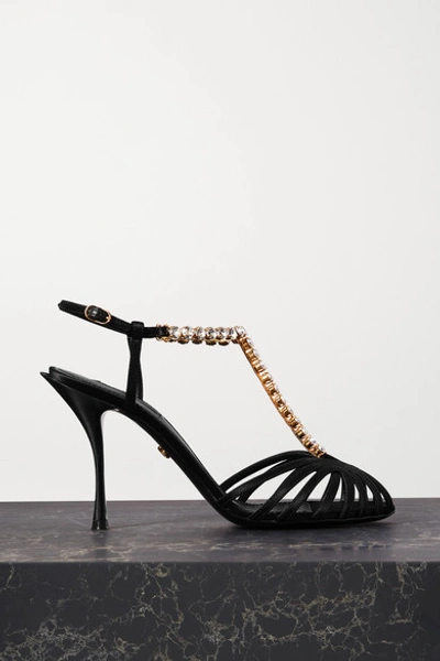 Shop Dolce & Gabbana Crystal-embellished Satin Sandals In Black