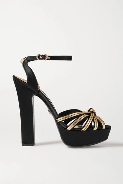 Shop Dolce & Gabbana Knotted Metallic Leather And Satin Platform Sandals In Black