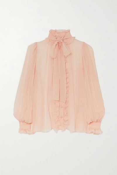 Shop Dolce & Gabbana Pussy-bow Ruffled Silk-chiffon Blouse In Blush