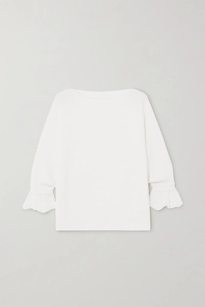 Shop Chloé Lace-trimmed Ribbed Wool And Silk-blend Sweater In White