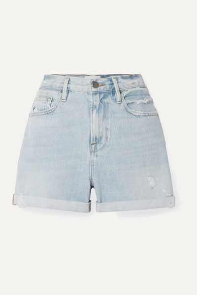 Shop Frame Le Beau Distressed Denim Shorts In Blue